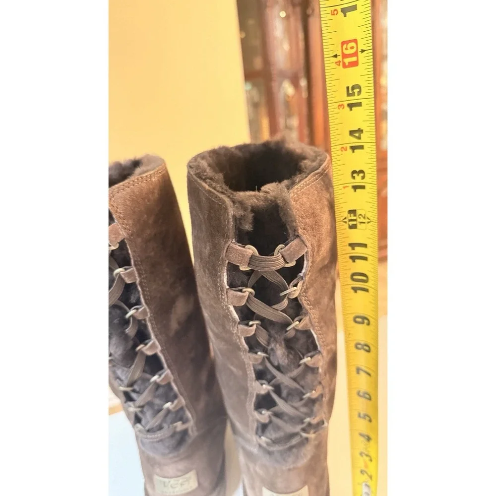 UGG Roseberry Sheepskin Tall Boots Womens 8 Brown Shearling Y2K Cozy Winter Boho